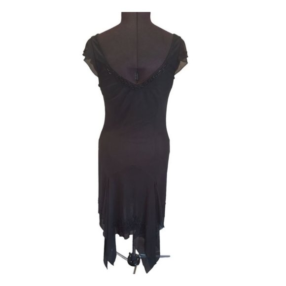 Black Flutter Sleeve Beaded Midi Length Dress - Picture 3 of 10